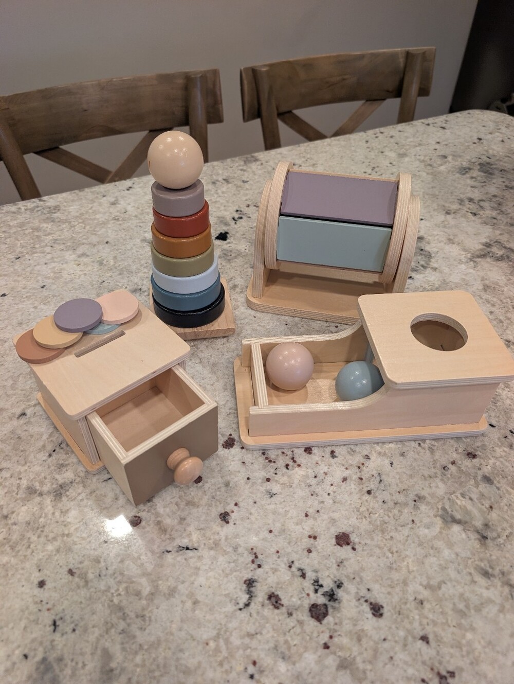 Montessori Wooden Baby Toddler Toys - Three Object Permanence and Stacking Toy